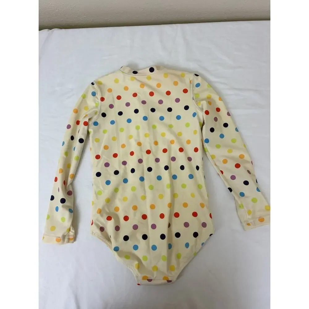 PRIMARY Rainbow Dot Long Sleeve Zip Bathing Suit Size 6-7 Girls Sun Safe Polka